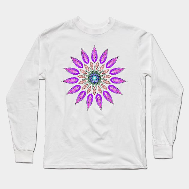 Stained Glass Inspired Flower Mandala Long Sleeve T-Shirt by SecretEmeralds